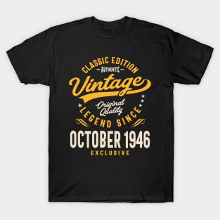 Vintage Legend Since October 1946 Birthday Retro Funny T-Shirt